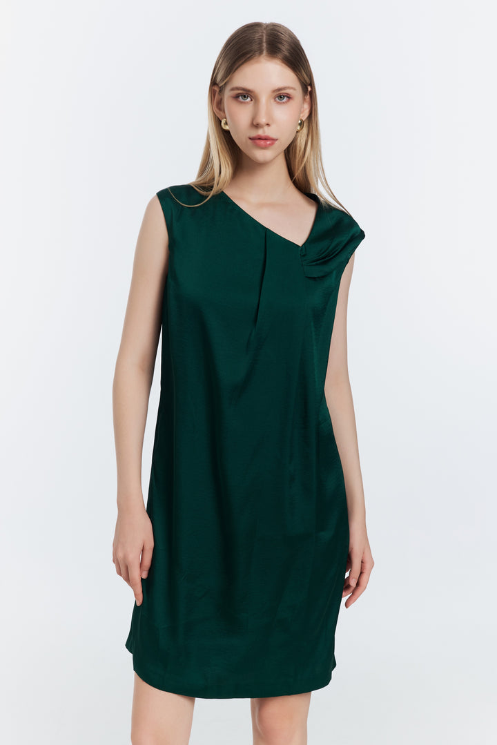 Satin shif dress-Green