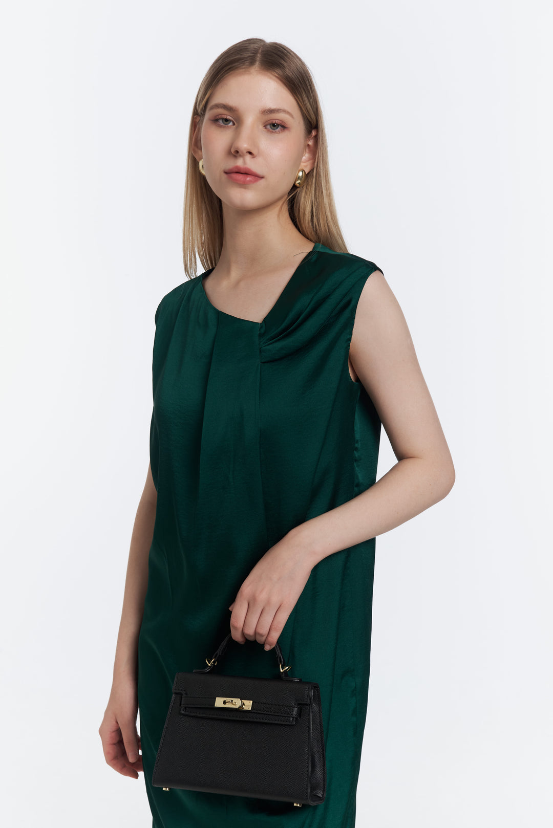 Satin shif dress-Green