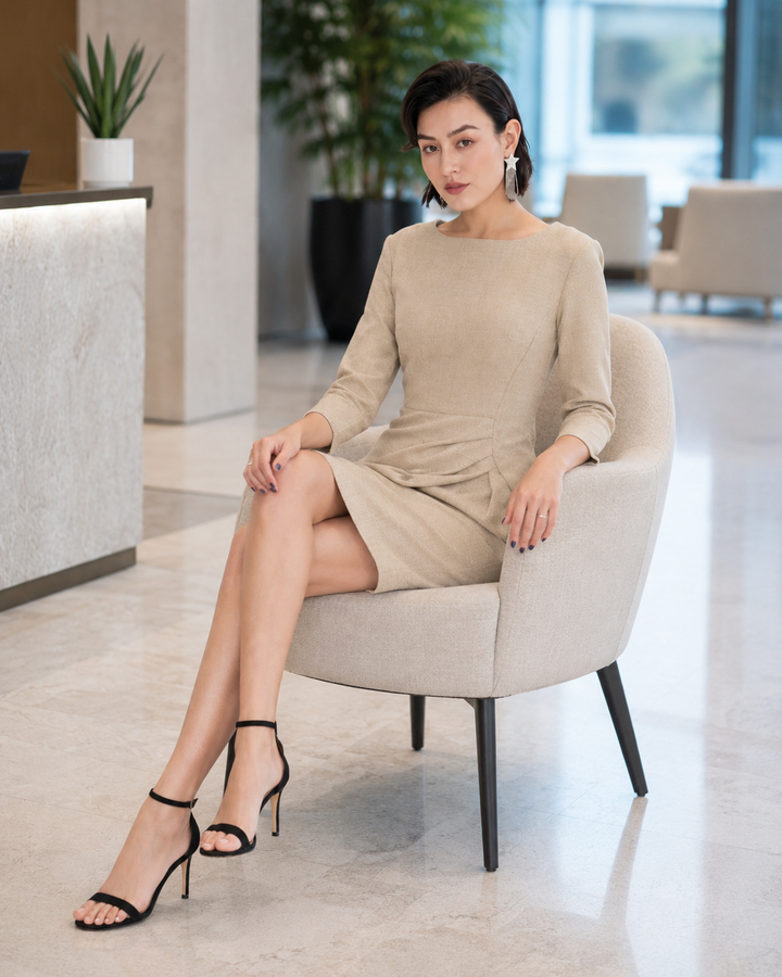 Elara Pleated Waist Sheath Dress