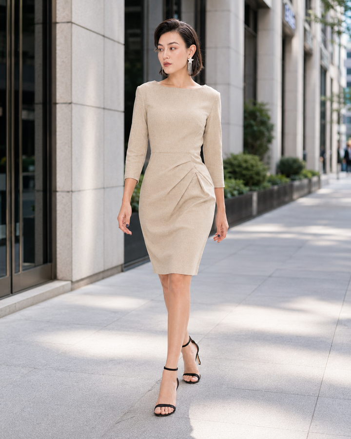 Elara Pleated Waist Sheath Dress