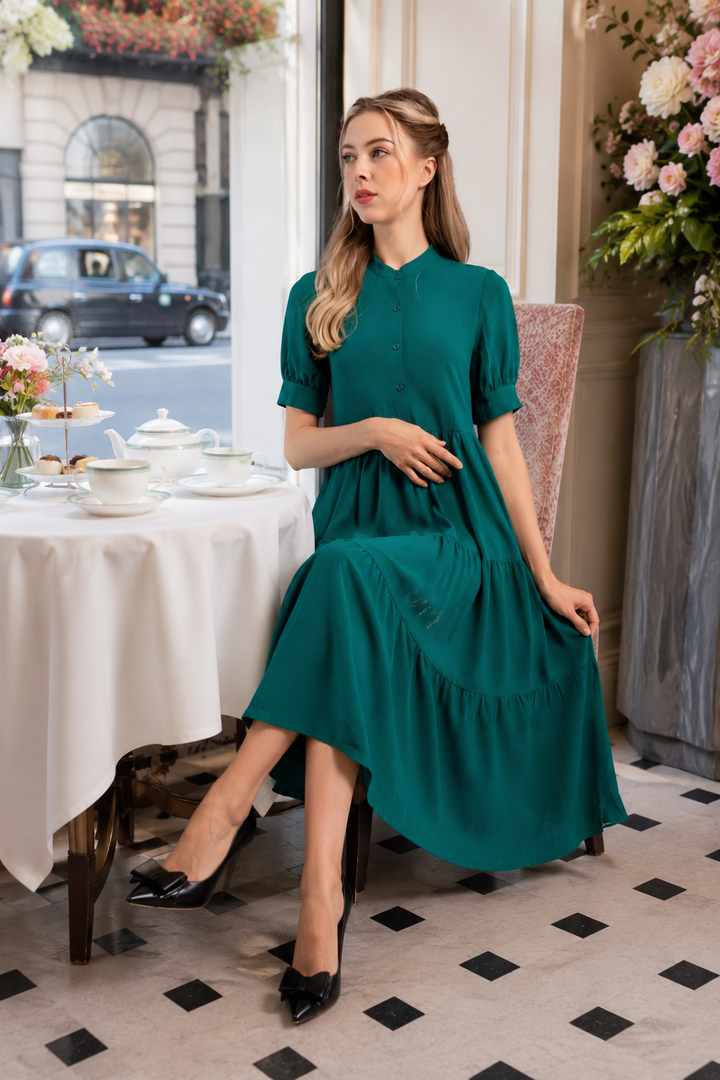 Emerald Green Tiered Midi Dress