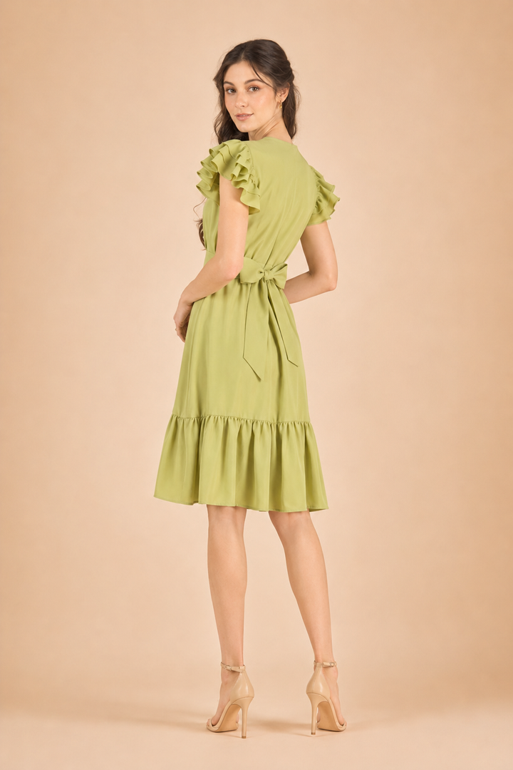Evelyn Sage Light Green Ruffle Midi Dress