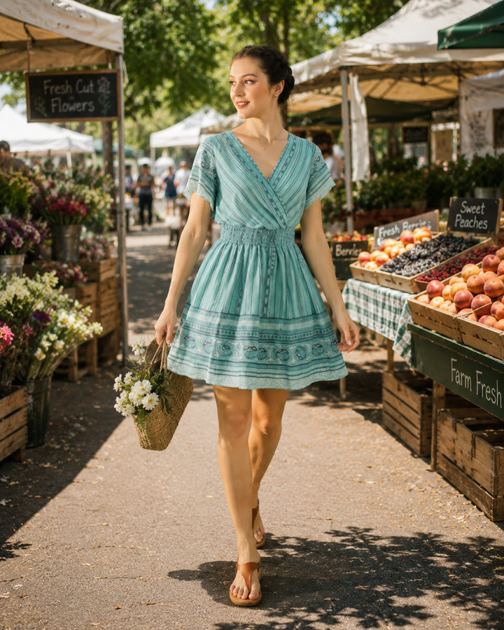 Stripe Printed Crepe Midi Dress-Light green