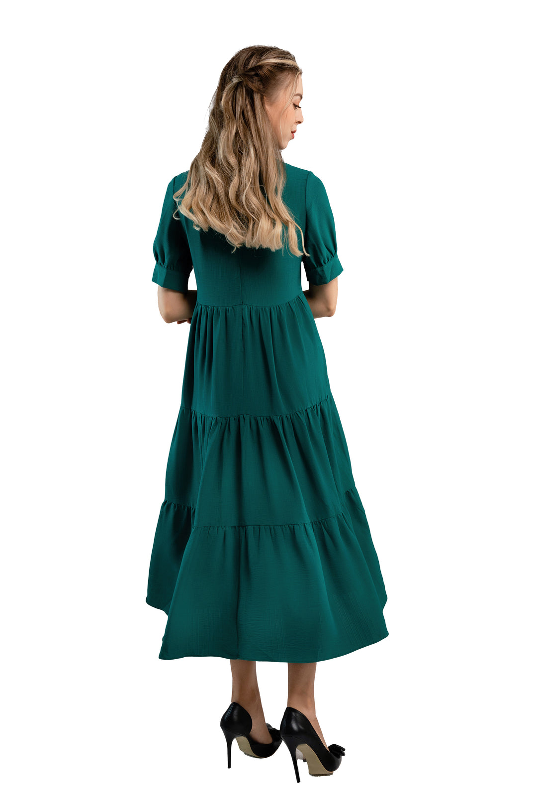 Emerald Green Tiered Midi Dress