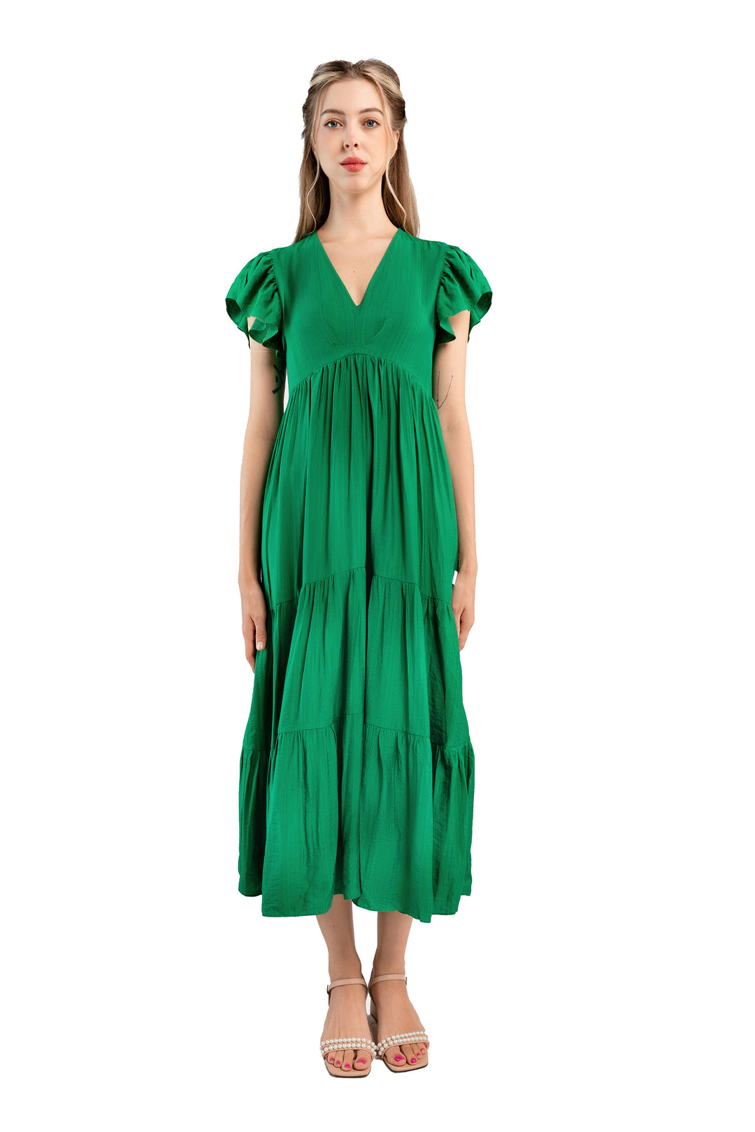 Midi Trapeze Dress-Green