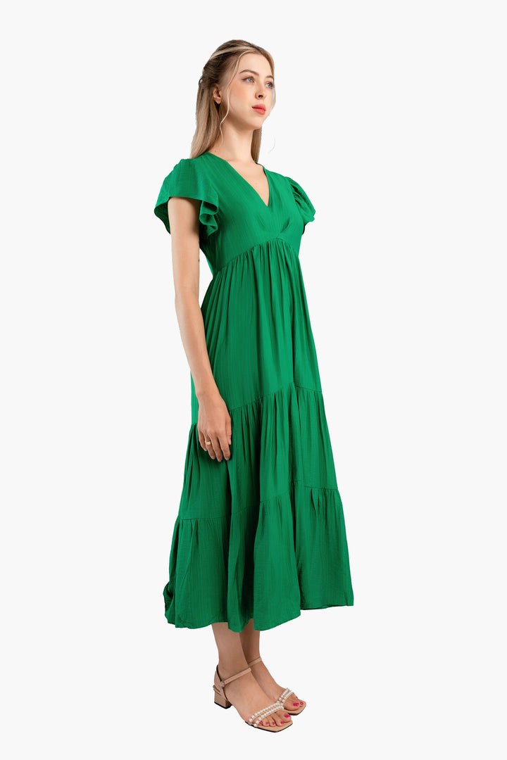 Midi Trapeze Dress-Green