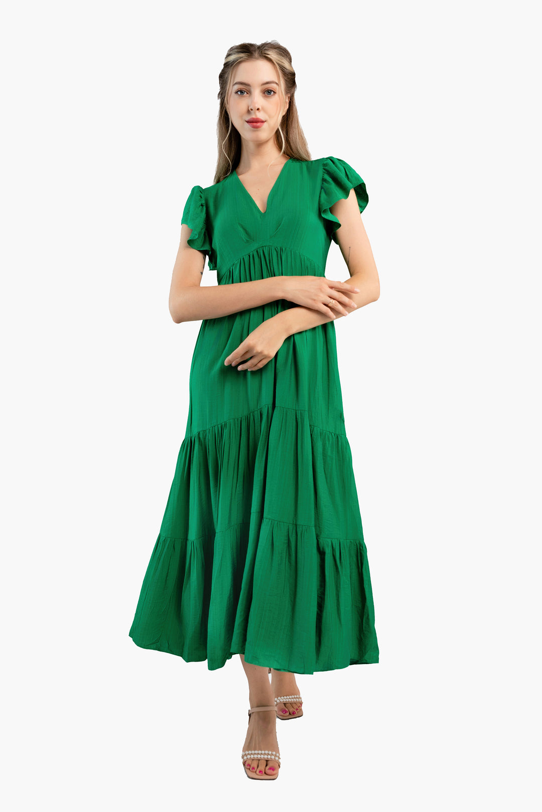 Midi Trapeze Dress-Green