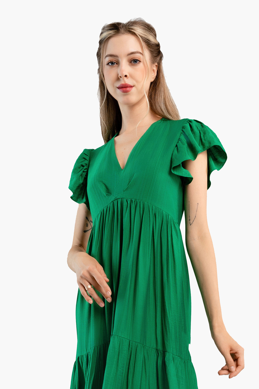 Midi Trapeze Dress-Green