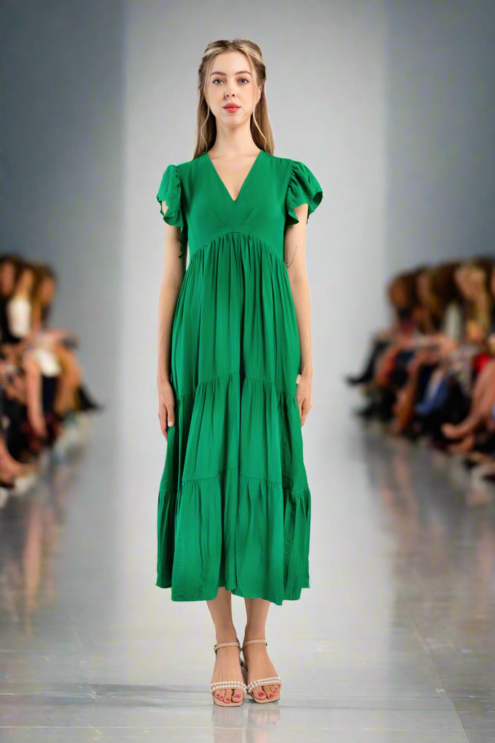 Midi Trapeze Dress-Green