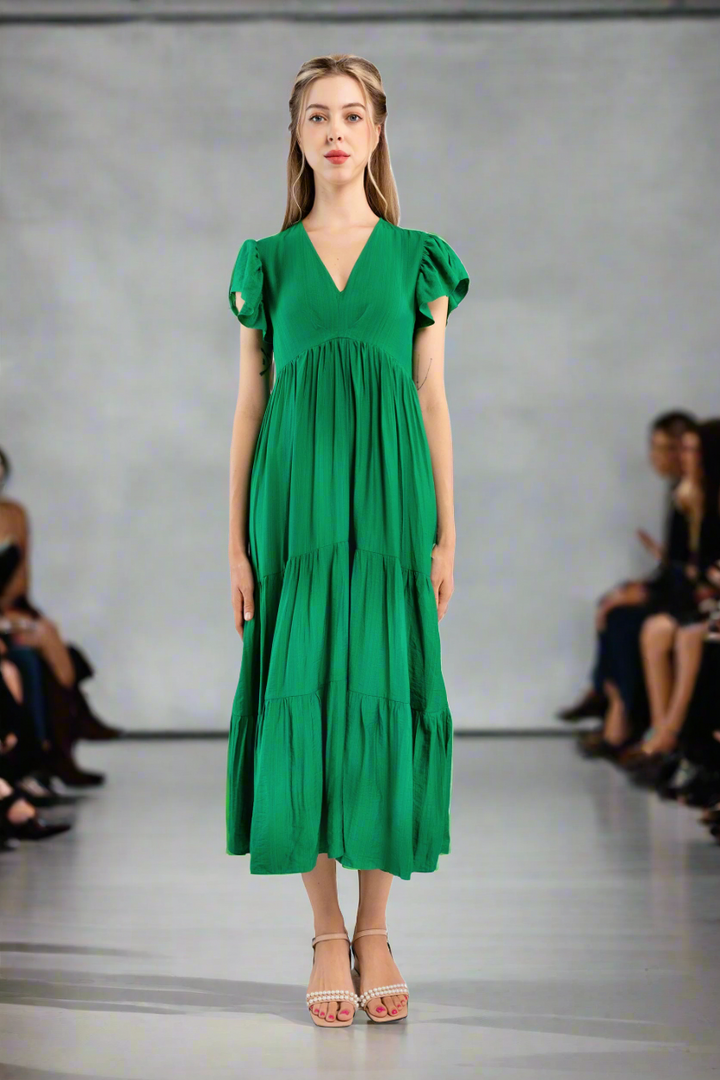 Midi Trapeze Dress-Green