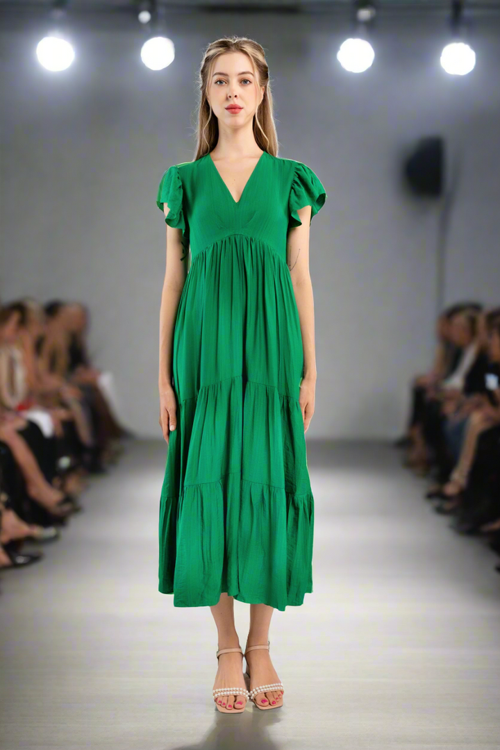 Midi Trapeze Dress-Green