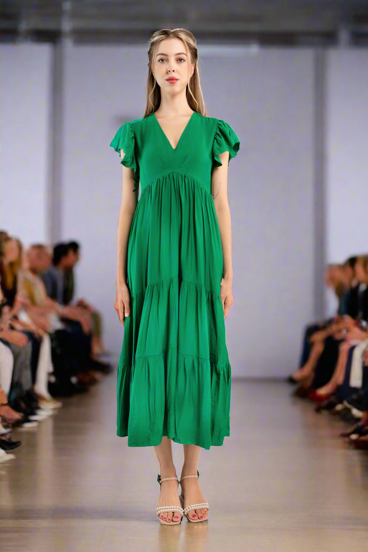 Midi Trapeze Dress-Green