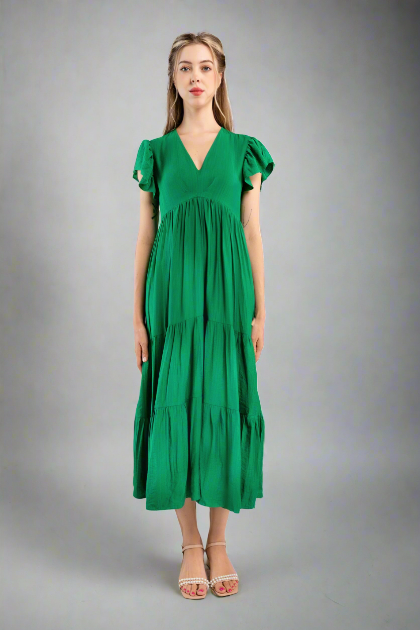 Midi Trapeze Dress-Green