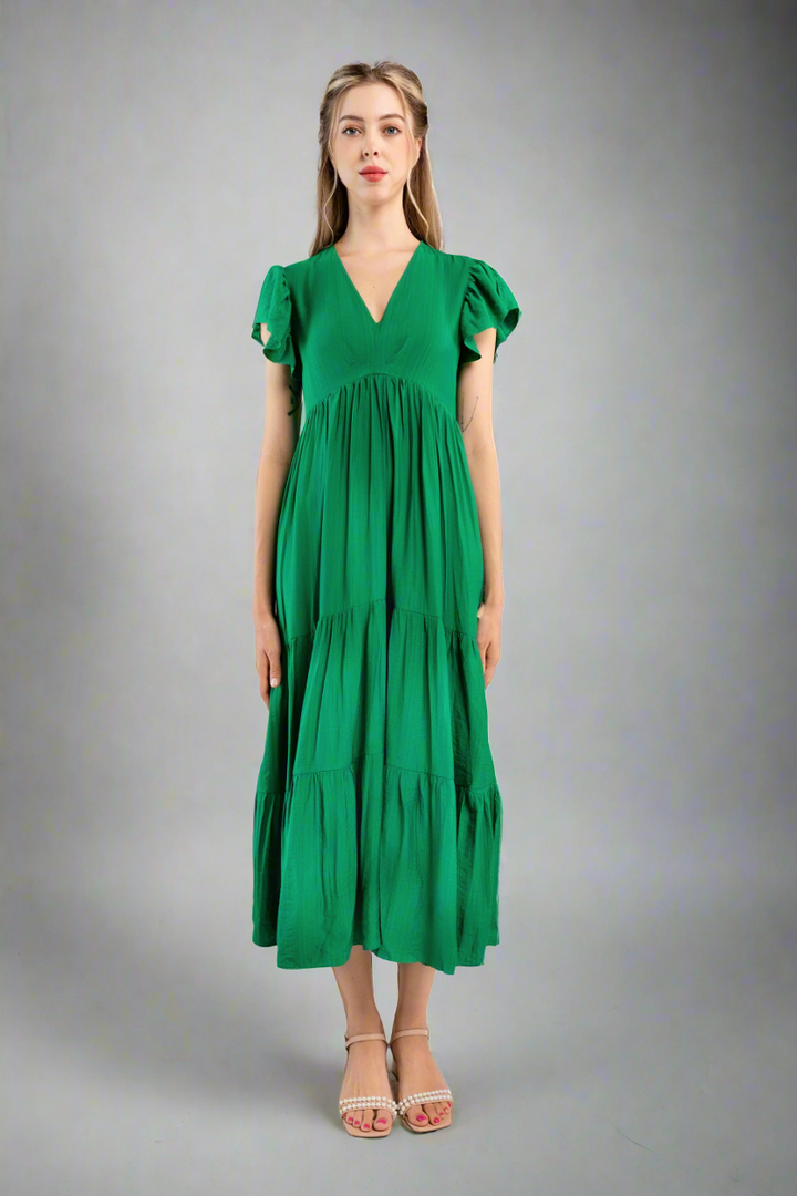 Midi Trapeze Dress-Green