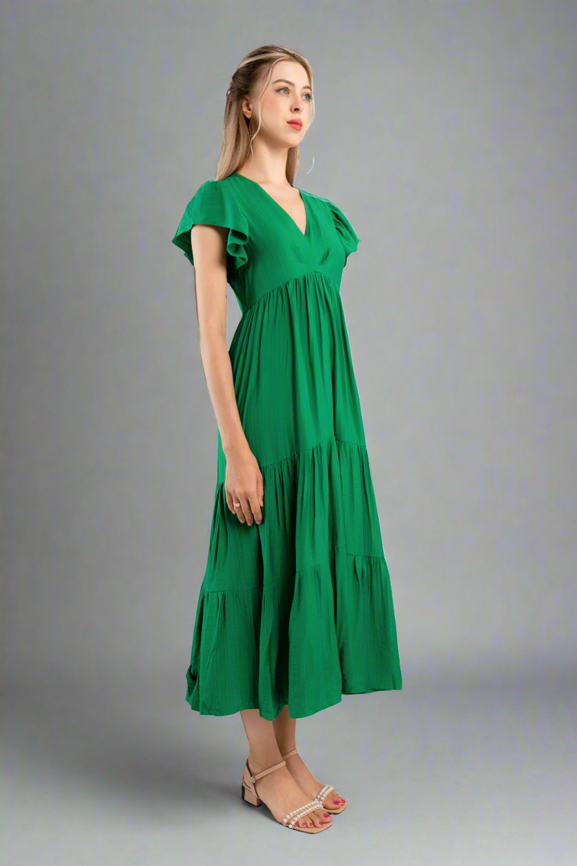 Midi Trapeze Dress-Green