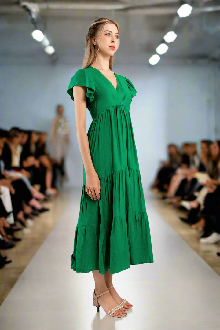 Midi Trapeze Dress-Green