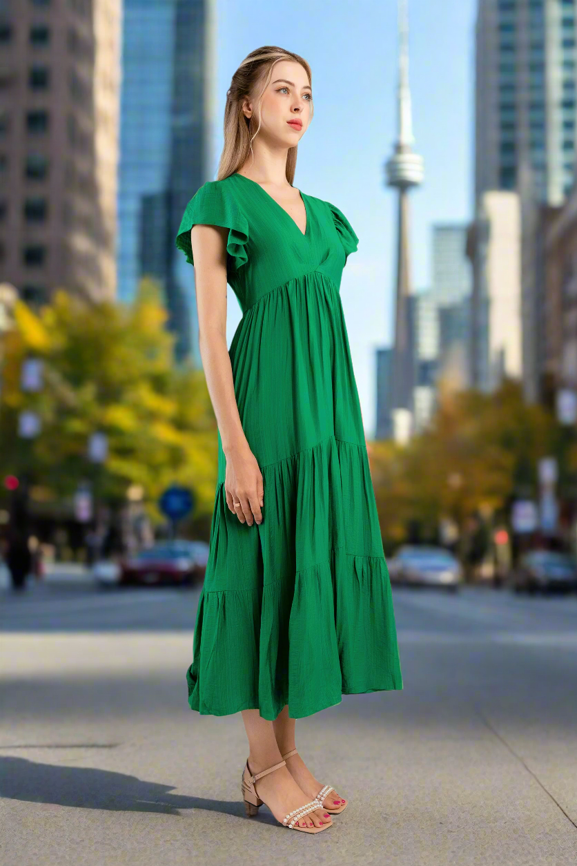 Midi Trapeze Dress-Green