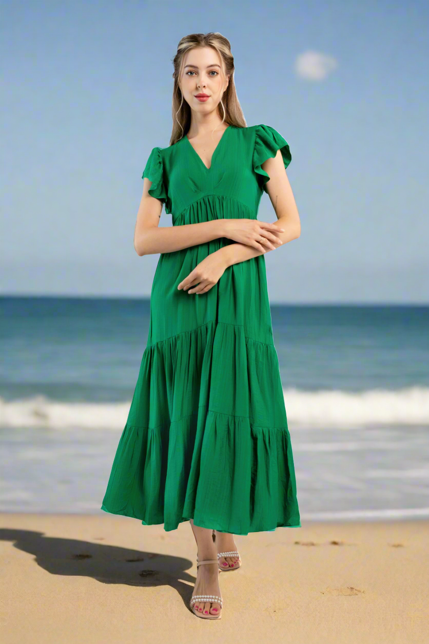 Midi Trapeze Dress-Green