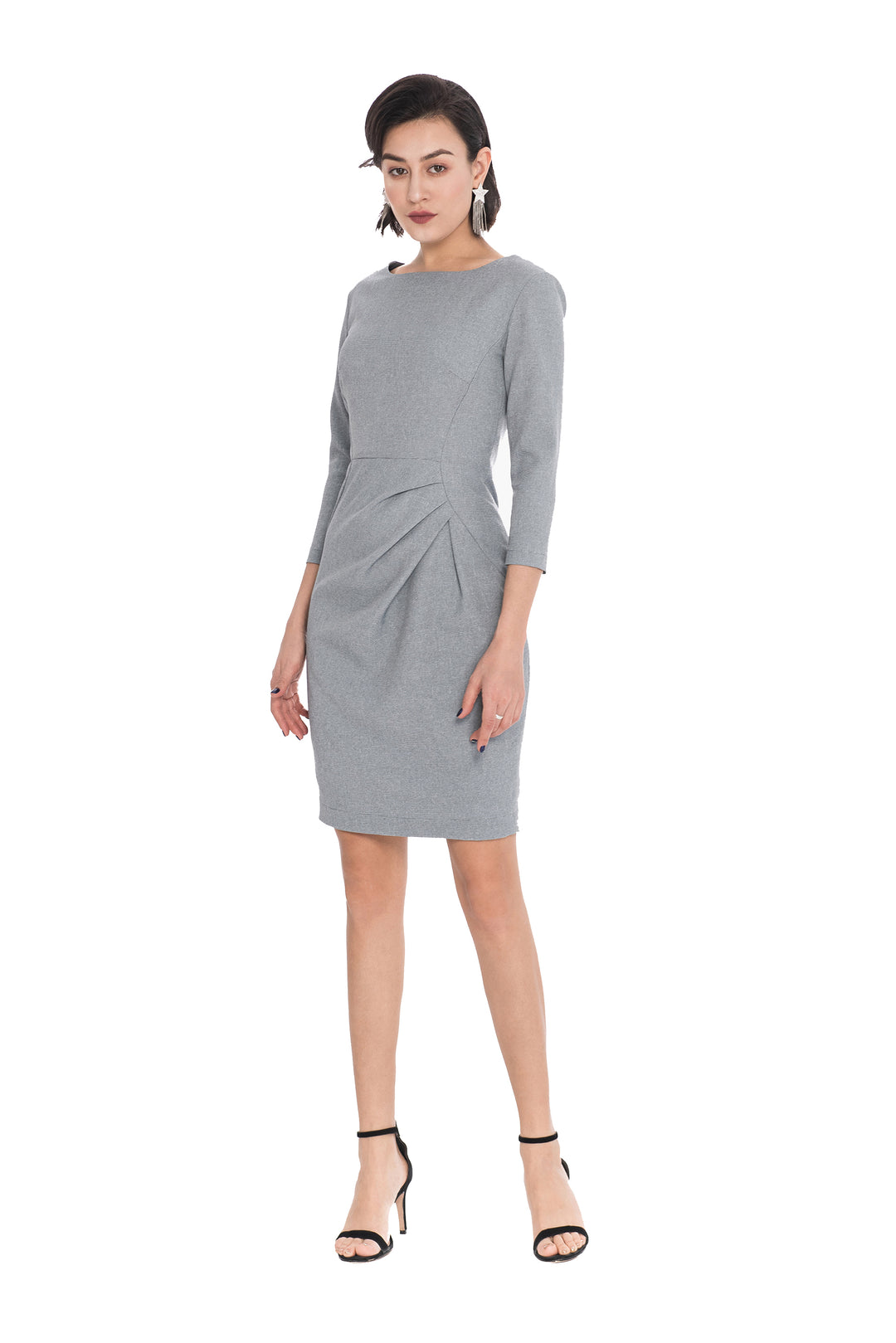 Asymmetrical Pleated Waist Sheath Dress