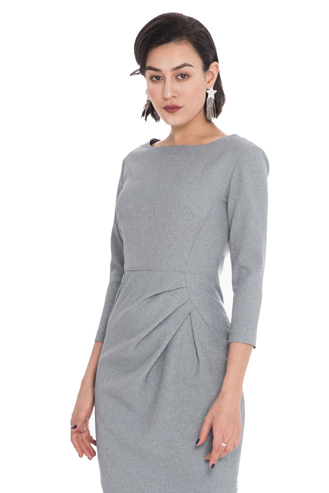 Asymmetrical Pleated Waist Sheath Dress