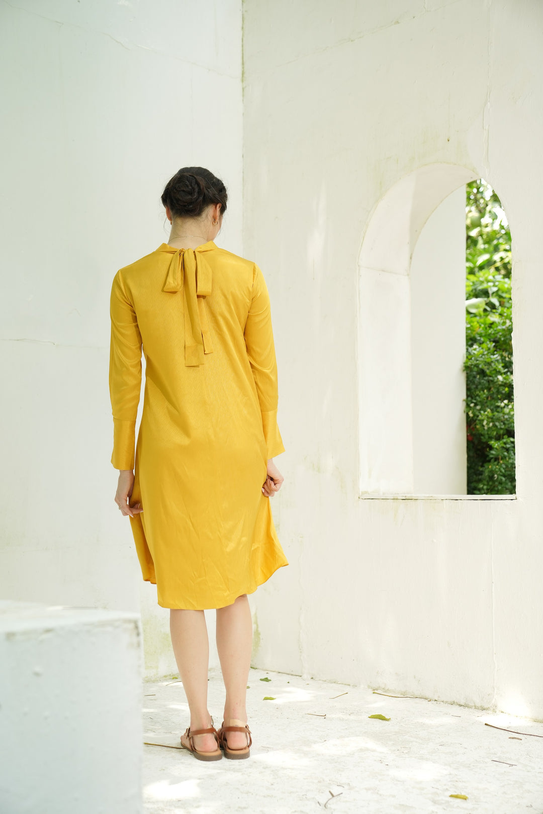High-Low dress, loose fitting zipper-Yellow color