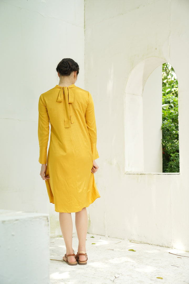 High-Low dress, loose fitting zipper-Yellow color