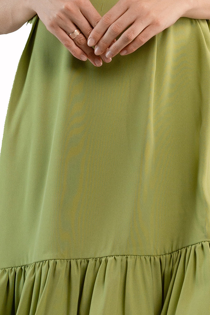 Pleated Flutter-Sleeve Dress-Light green