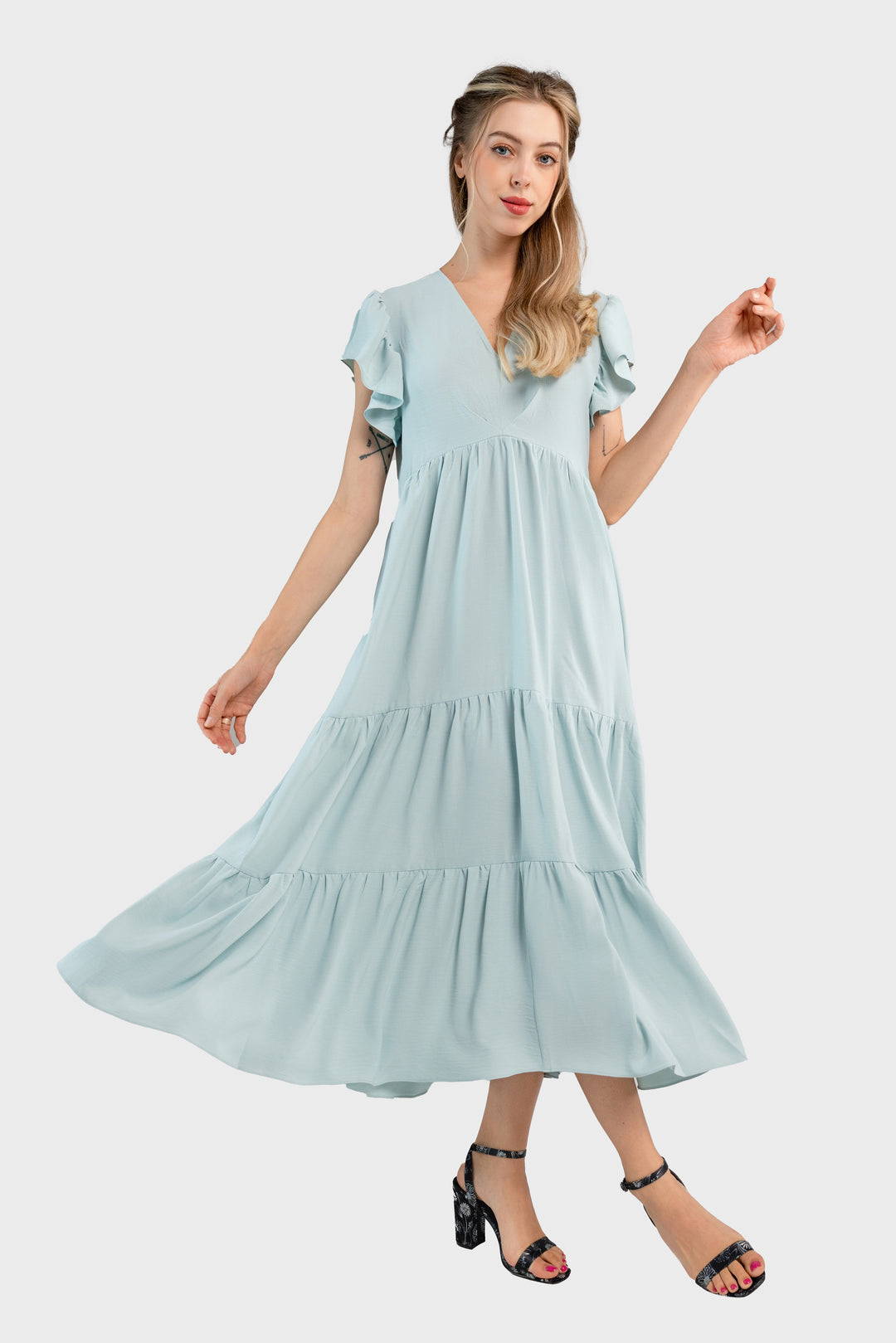 Midi Trapeze Dress-Light blue