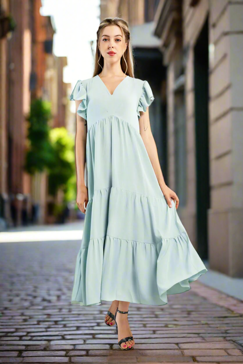 Midi Trapeze Dress-Light blue