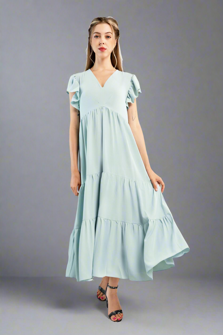 Midi Trapeze Dress-Light blue