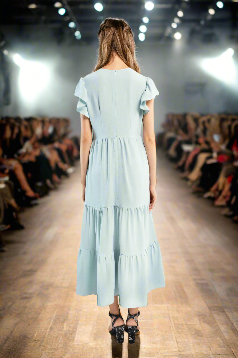 Midi Trapeze Dress-Light blue