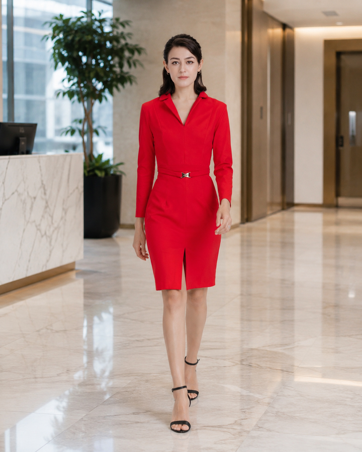 Midi Graceful Dress-Red
