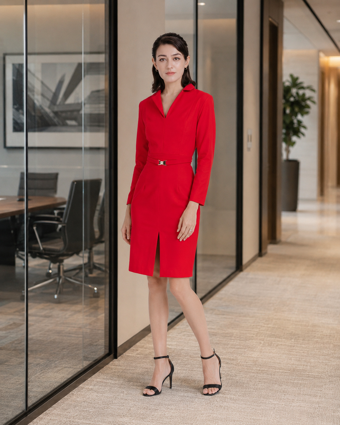 Midi Graceful Dress-Red