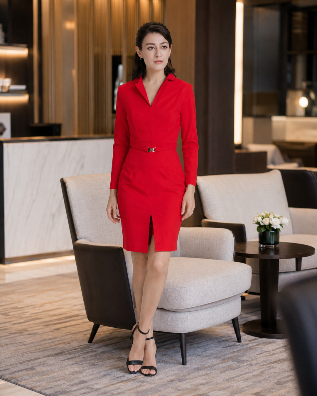 Midi Graceful Dress-Red