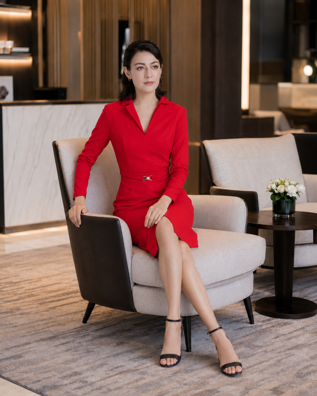 Midi Graceful Dress-Red