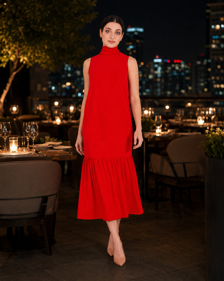 Tie neck Maxi dress with side pocket