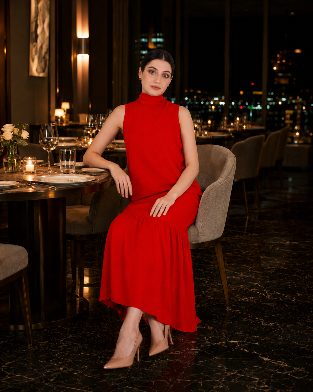 Tie neck Maxi dress with side pocket