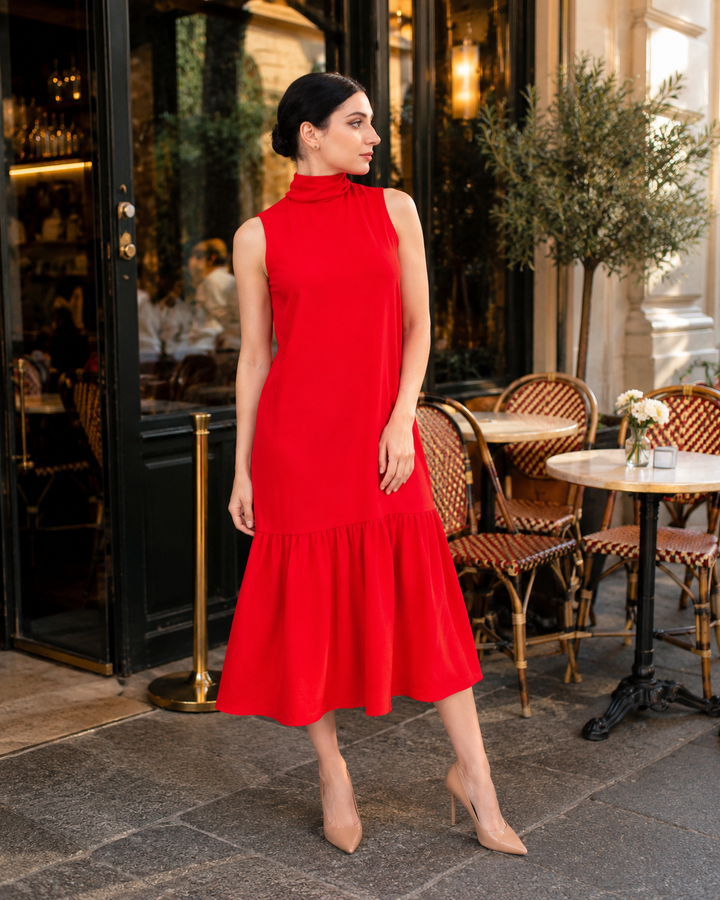Tie neck Maxi dress with side pocket