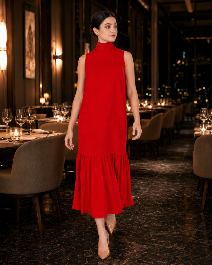 Tie neck Maxi dress with side pocket