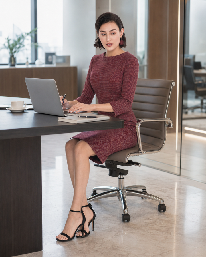 Sheath Dress, Semi-Fitted with Round Neck