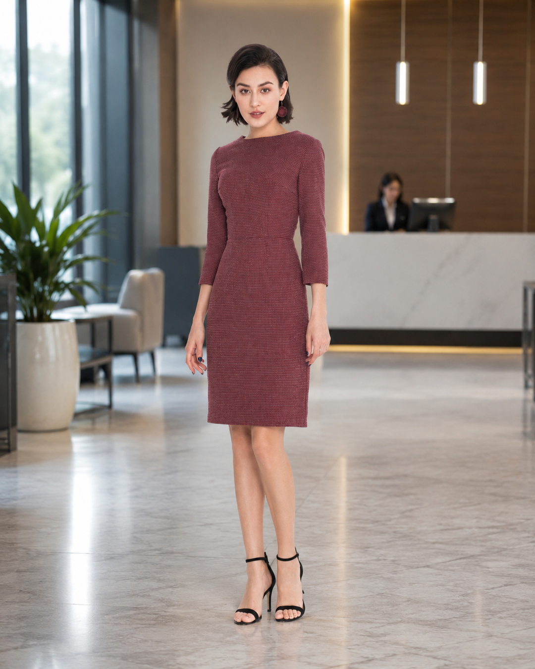 Sheath Dress, Semi-Fitted with Round Neck