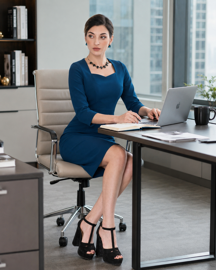 Navy blue Square-neck sheath dress
