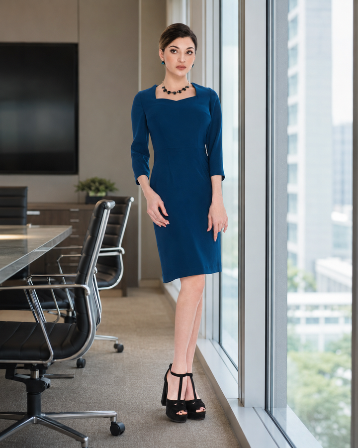 Navy blue Square-neck sheath dress