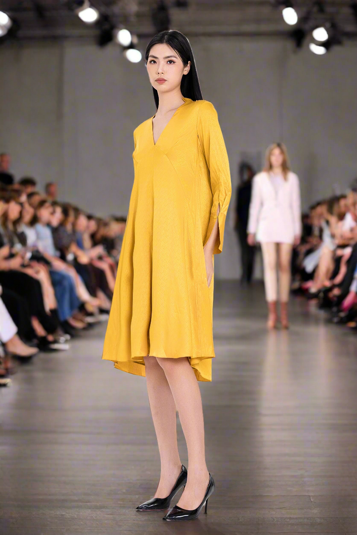 High-Low dress, loose fitting zipper-Yellow color