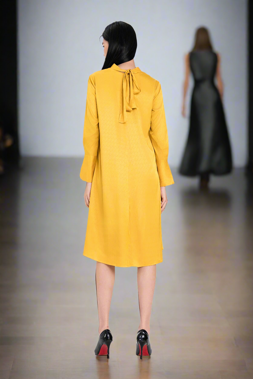 High-Low dress, loose fitting zipper-Yellow color