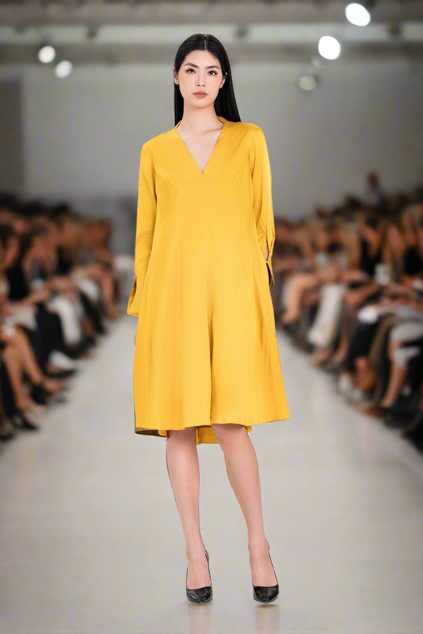 High-Low dress, loose fitting zipper-Yellow color