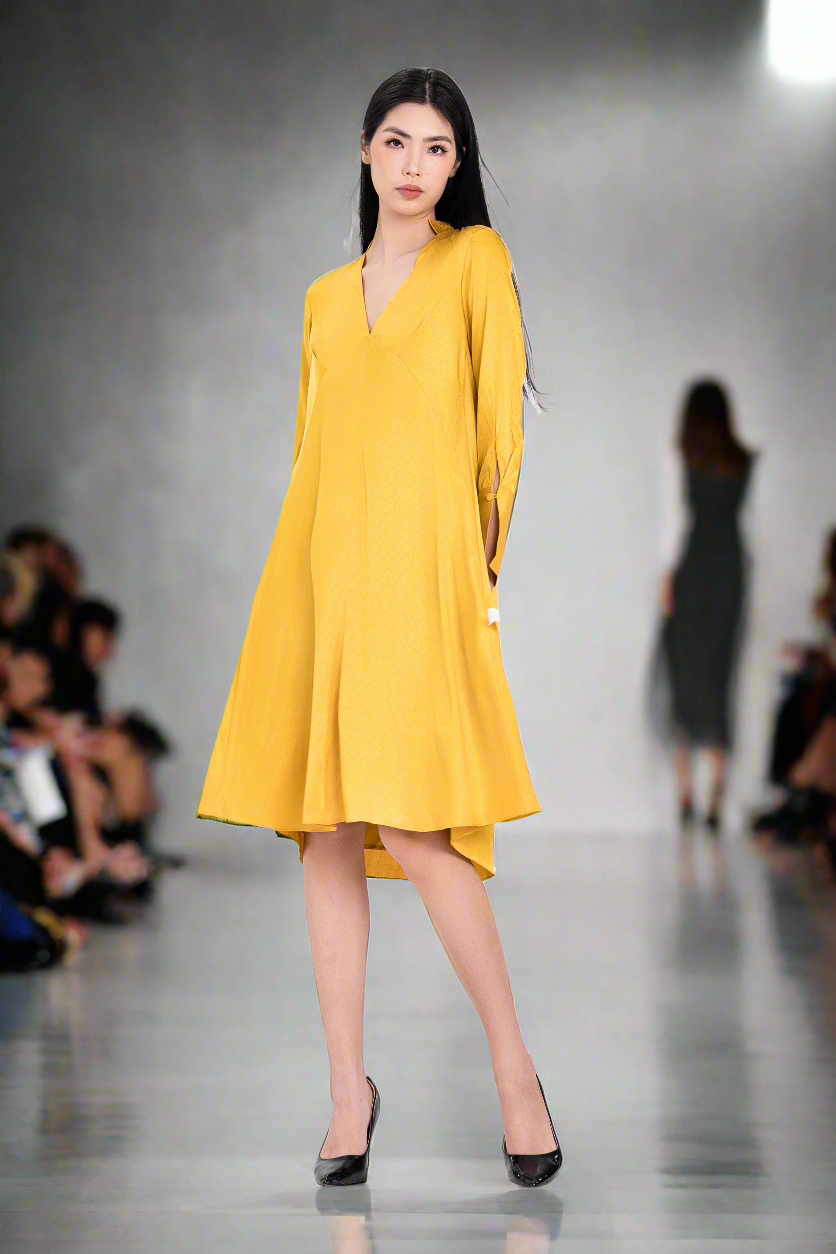 High-Low dress, loose fitting zipper-Yellow color