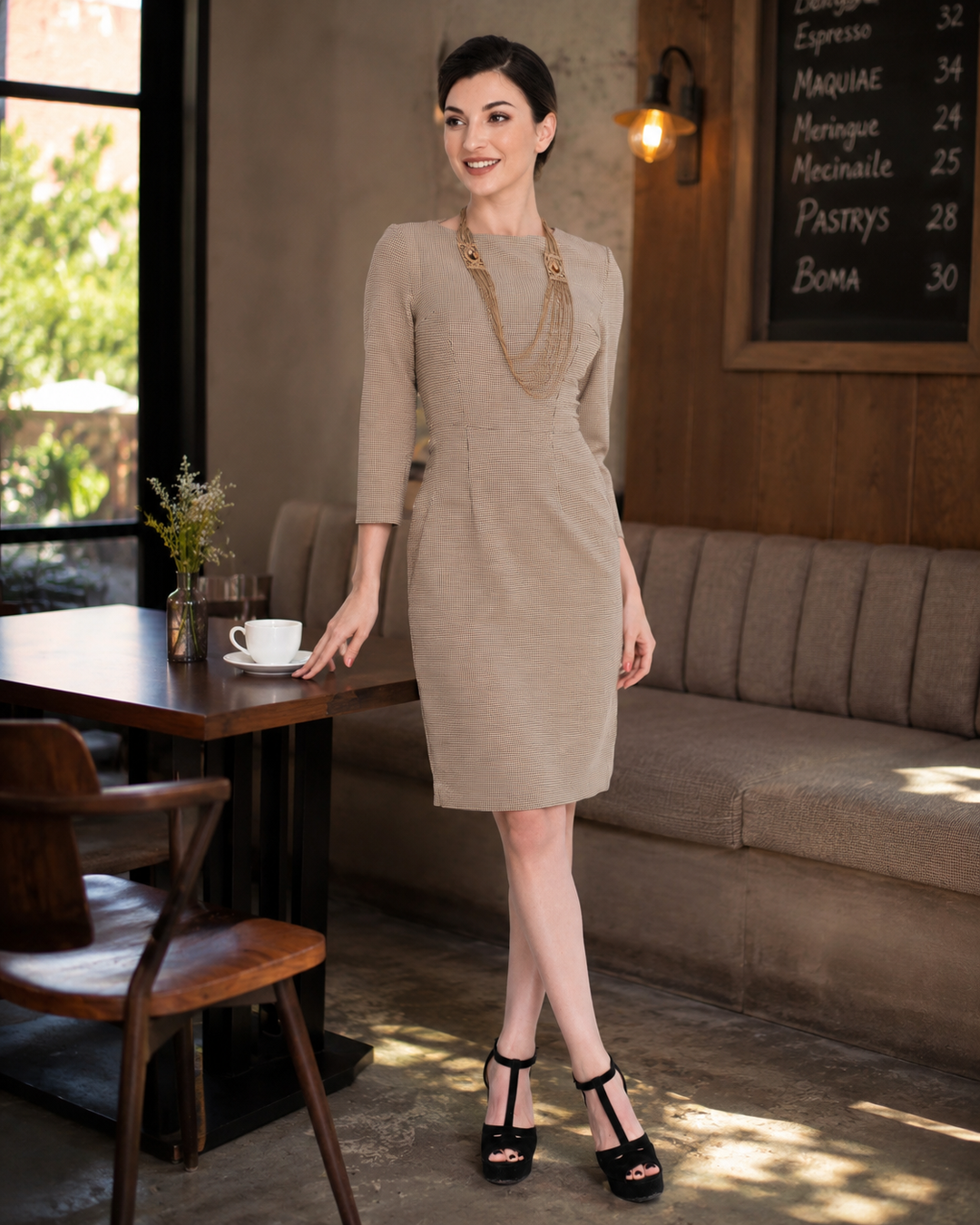 Vestido tubo semientallado con cuerpo forrado 