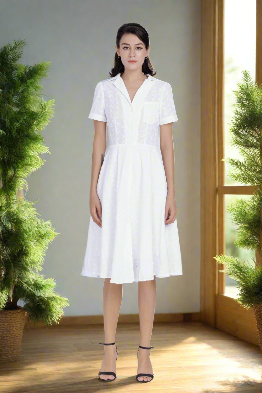 White cotton shirt-dress