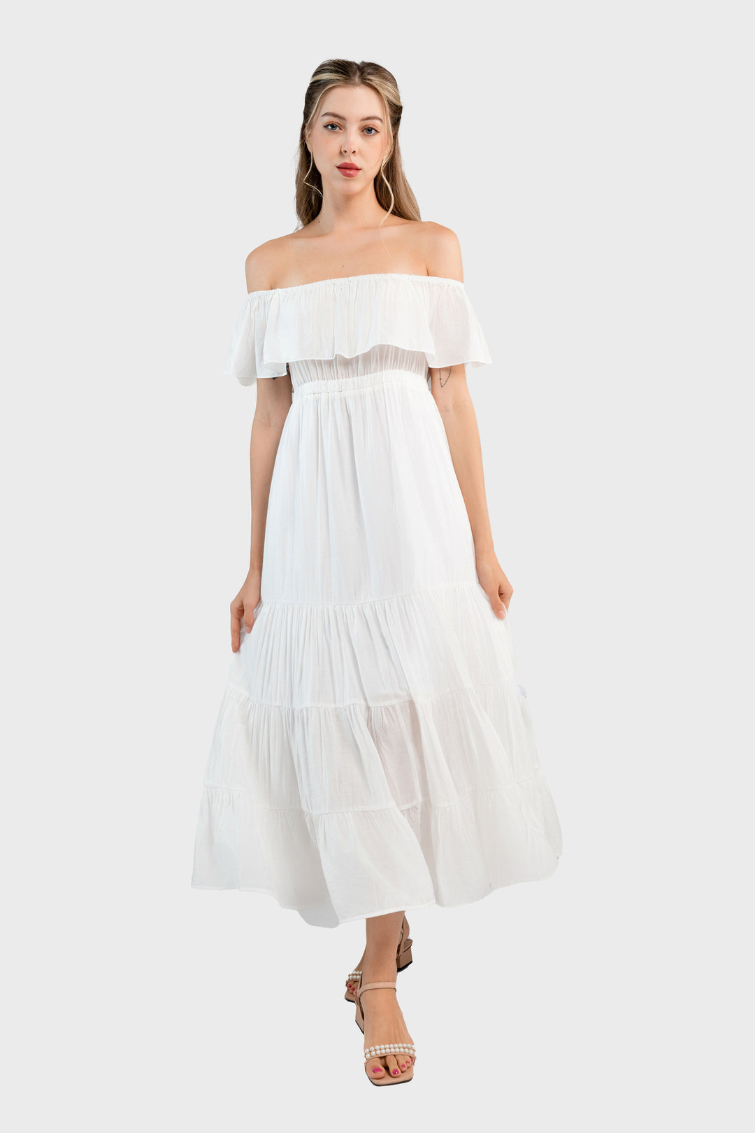 off shoulder maxi white dress Off the Shoulder Maxi Dress -White – ALANTINO